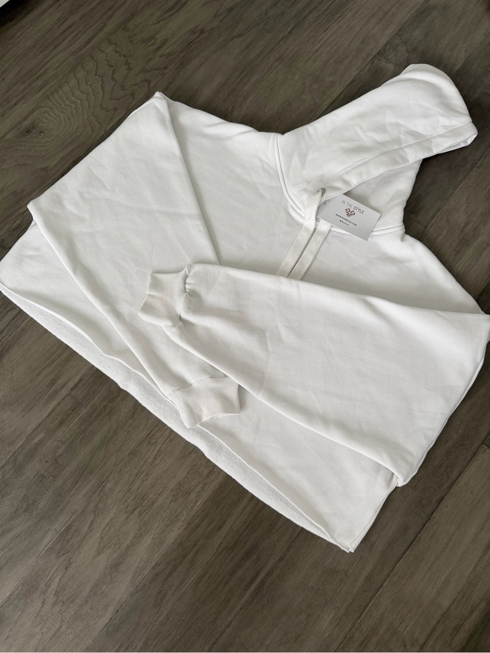 The Little Market White Cropped Hoodie with Drawstring Hood